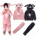 Spring Fall fashion children clothing toddler baby girl boy pleuche suits two pieces set velvet tracksuit kid tops+pants warm